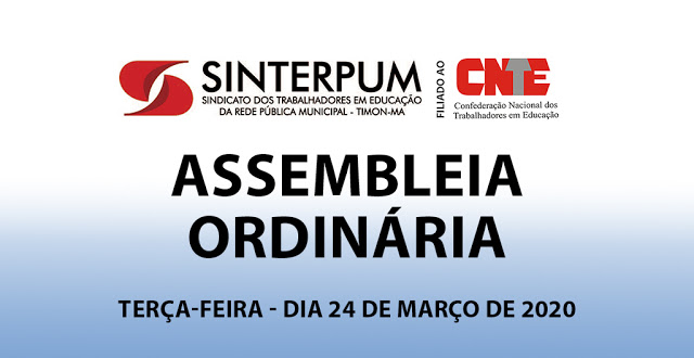 CONVOCAÇÃO PARA ASSEMBLEIA DO SINTERPUM NO PRÓXIMO DIA 24 DE MARÇO