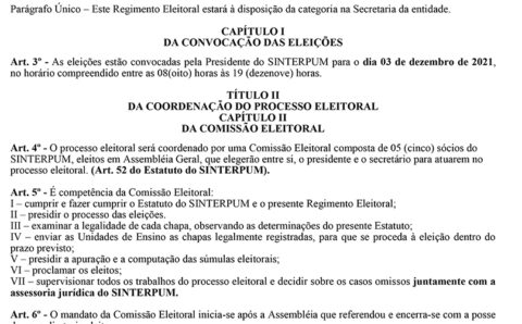 REGIMENTO ELEITORAL DO SINTERPUM 2021