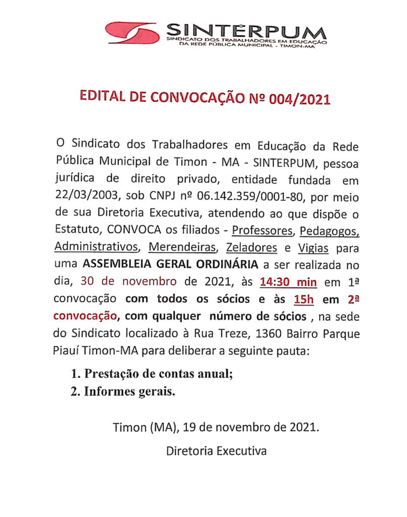 EDITAL PARA ASSEMBLEIA DE PRESTAÇÃO DE CONTAS