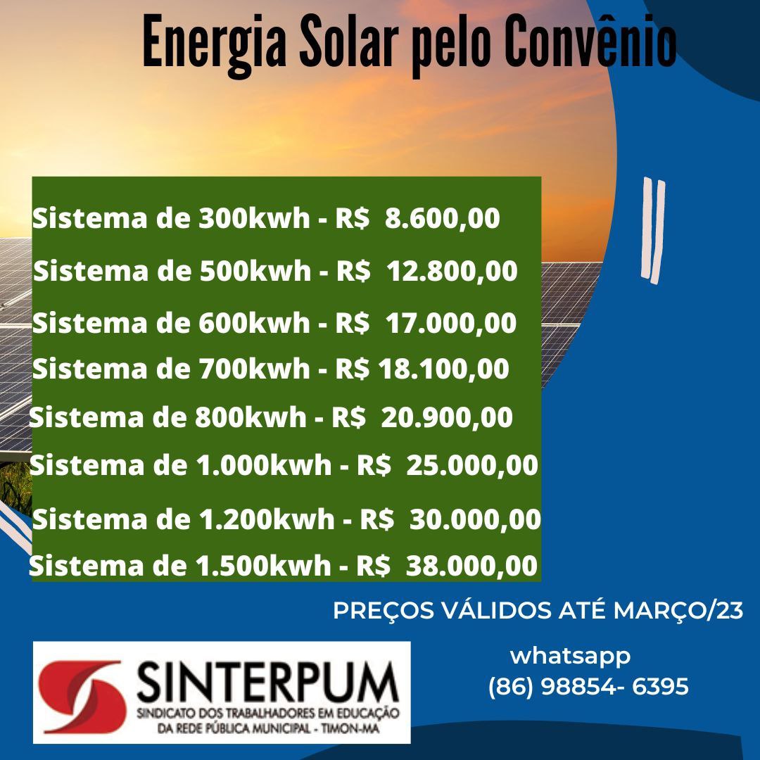 PROMOÇÃO DA SOL & ENERGIA PARA OS FILIADOS DO SINTERPUM